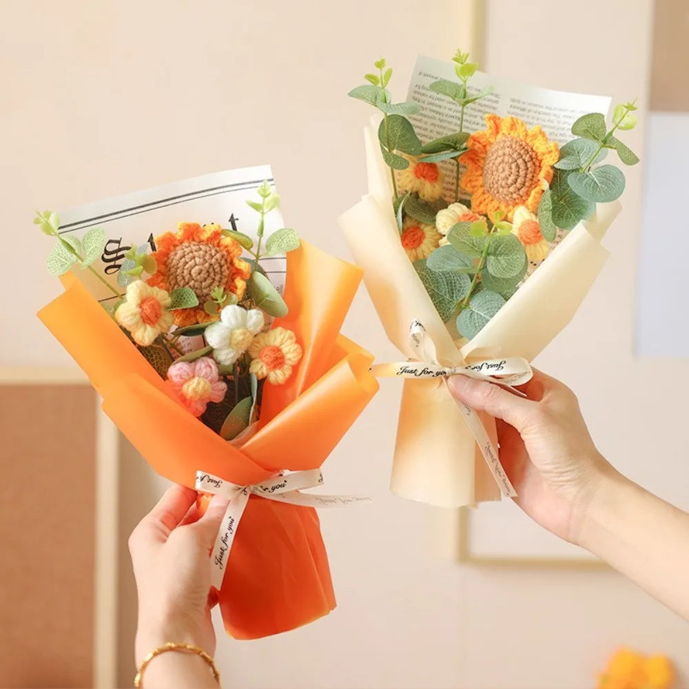 Ramo de flores de ganchillo hecho a mano | Girasol y margarita eternos de regalo