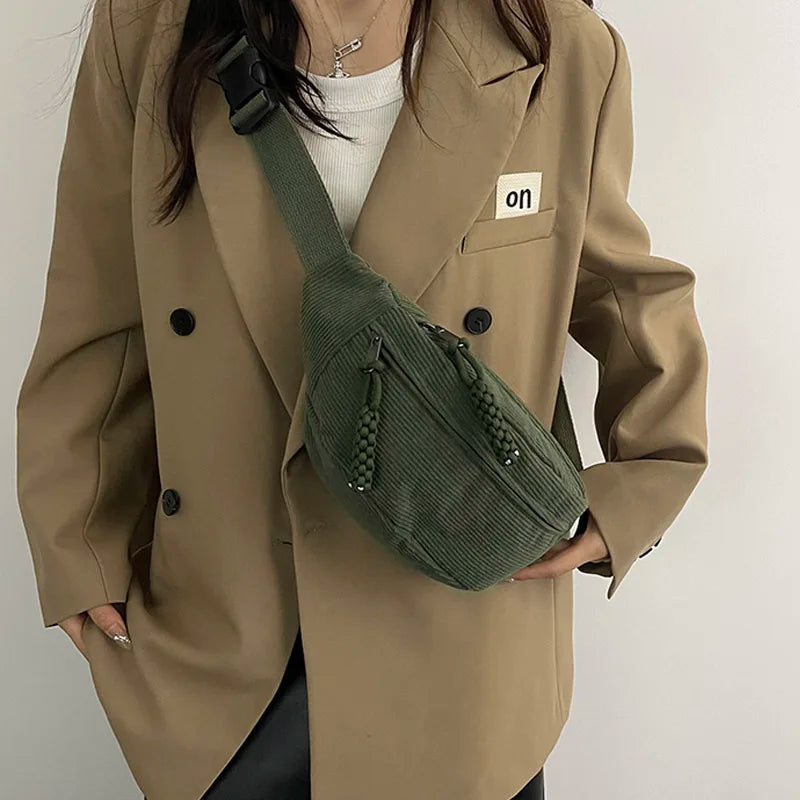 Casual Corduroy Belt Bags for Women | Stylish Fanny Pack