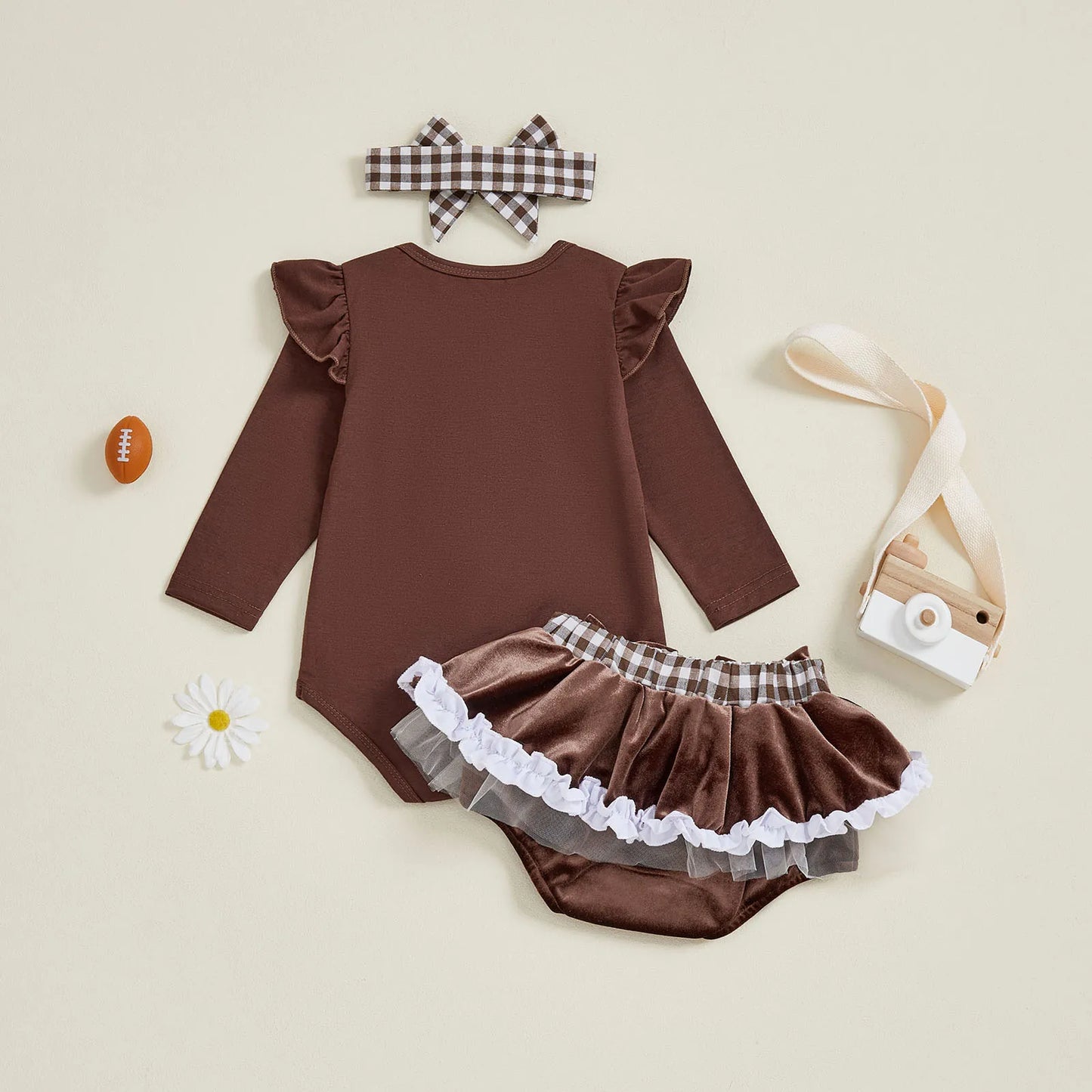 Adorable Baby Girl Football Embroidery Outfit | 3-Piece Set