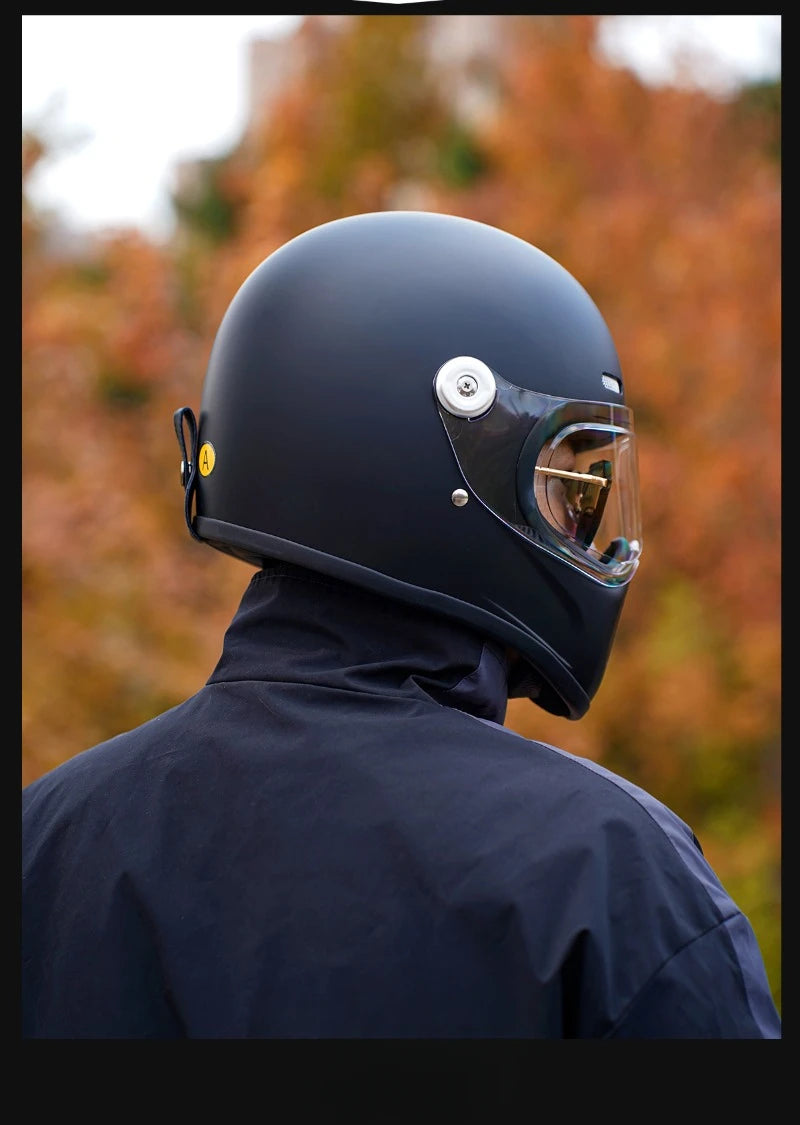Retro Fiberglass Full Face Motorcycle Helmet | Vintage Style Safety Gear