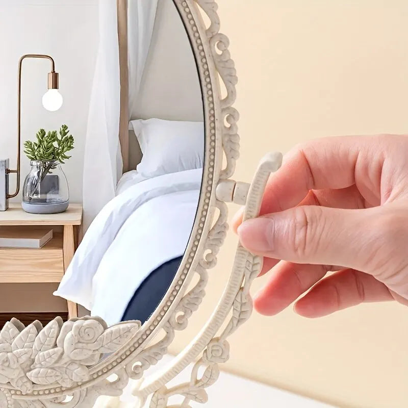 Vintage European Desktop Makeup Mirror | Double-Sided Stylish Accessory