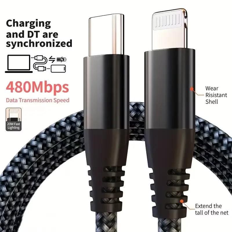 MFi Certified Fast Charging USB C to Lightning Cable - Durable Nylon