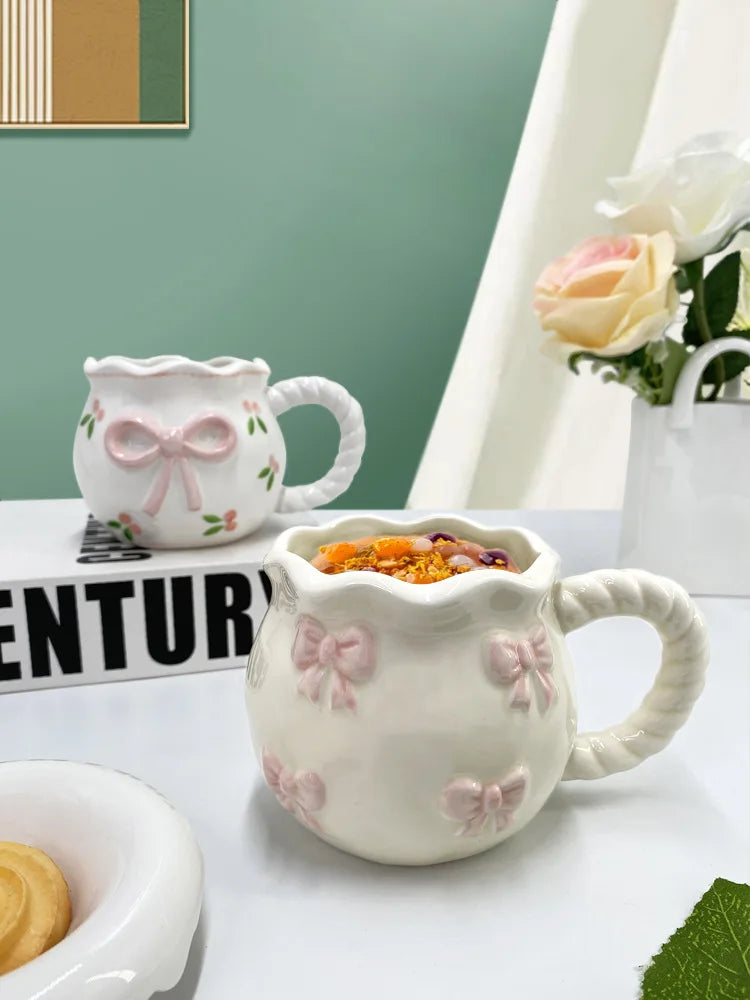Cute Handmade Bow Ceramic Coffee Cup | Unique Gift Mug