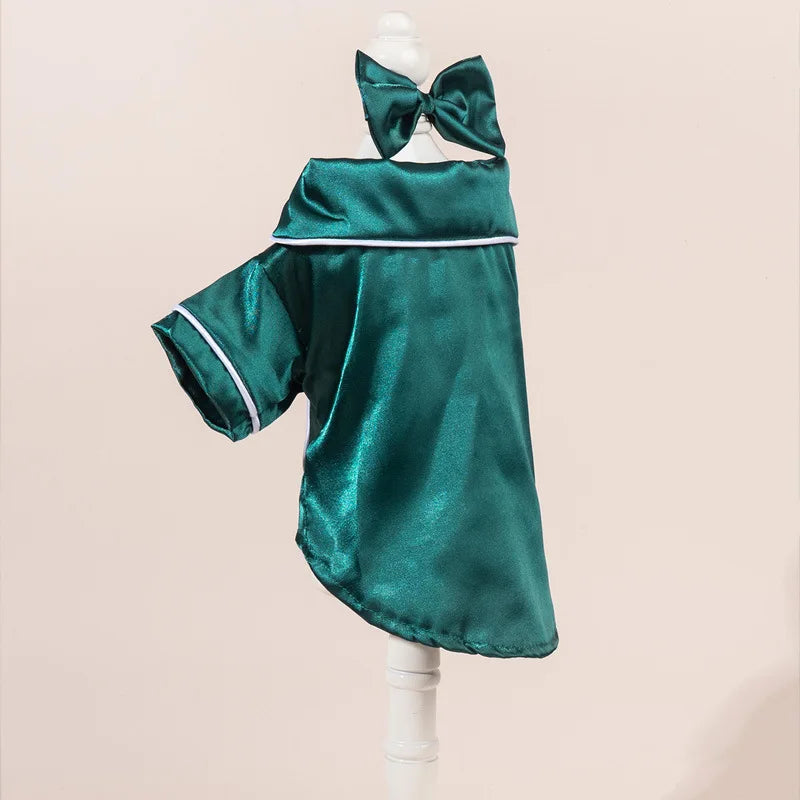 Cute Solid Color Pet Pajama Set with Flower Headband Accessories