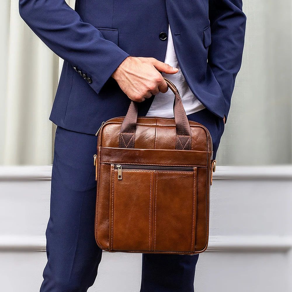 Bolso bandolera de cuero genuino para hombre | Elegante maletín para portátil