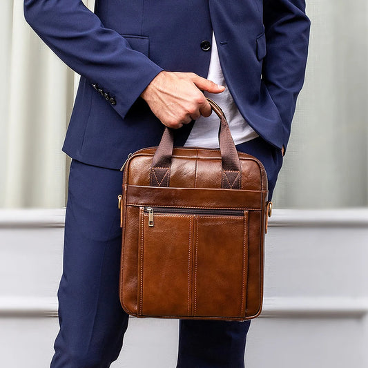 Bolso bandolera de cuero genuino para hombre | Elegante maletín para portátil
