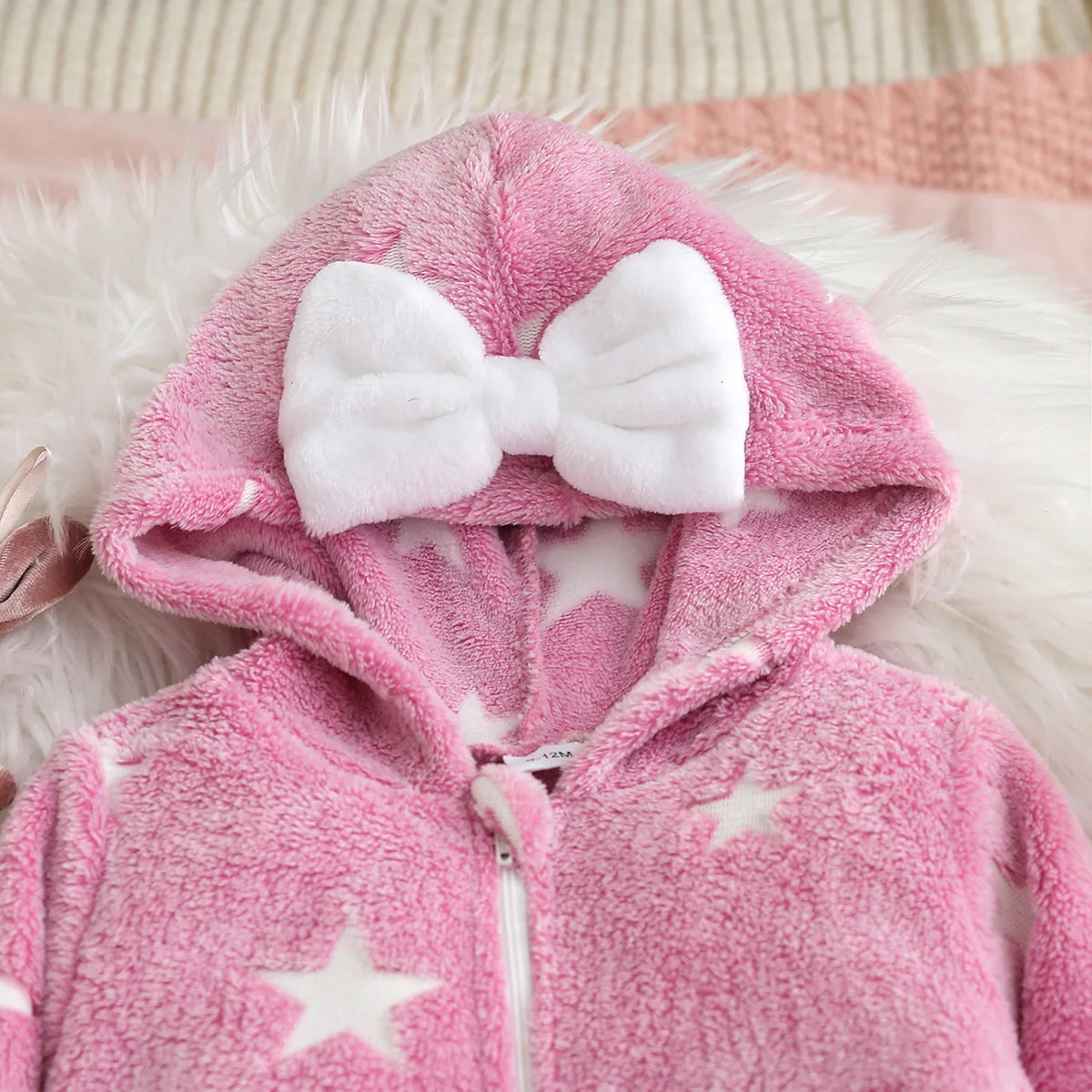 Girls Winter Plush Zipper Hooded Romper Suit | Soft and Cozy Baby Clothes