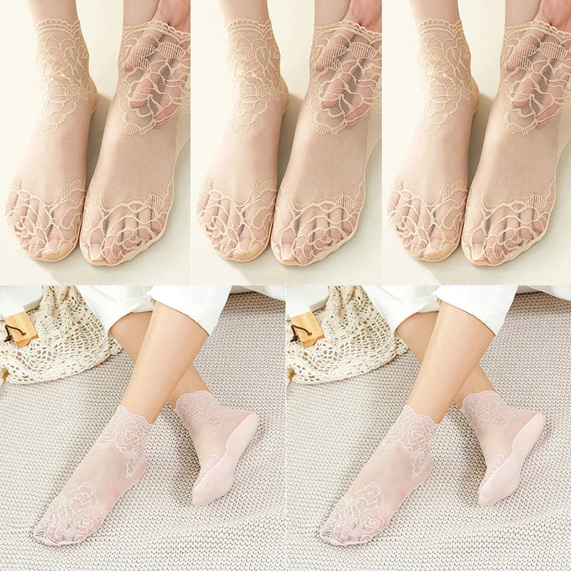 Invisible Lace Socks for Women | Non-Slip Thin Boat Socks