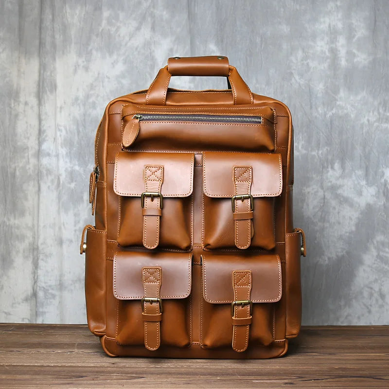 Men's Retro Genuine Leather Backpack | Spacious Multi Pocket Design