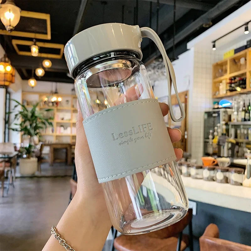 Japanese Style Glass Water Bottle with Tea Infuser | 480ml
