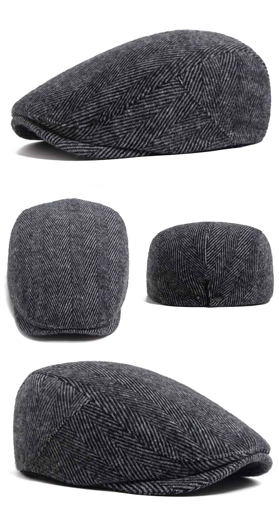 Unisex Vintage Herringbone Beret | Stylish Warm Newsboy Cap