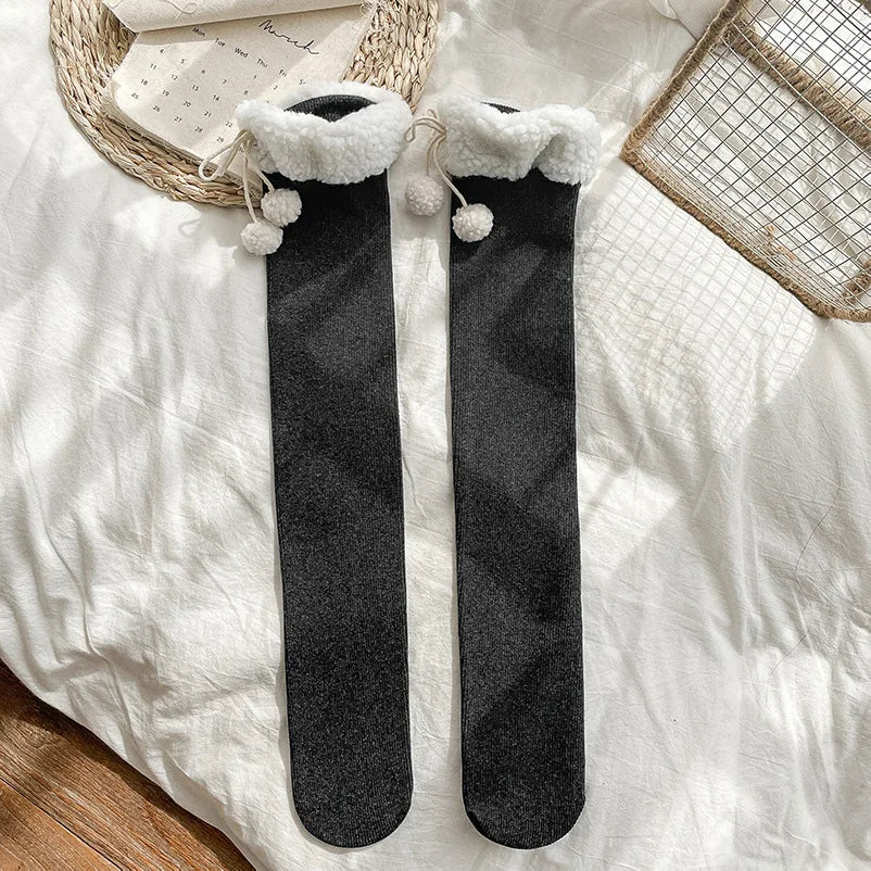 Cute Vertical Stripe Plush Tights | Cozy Kawaii Knee High Socks