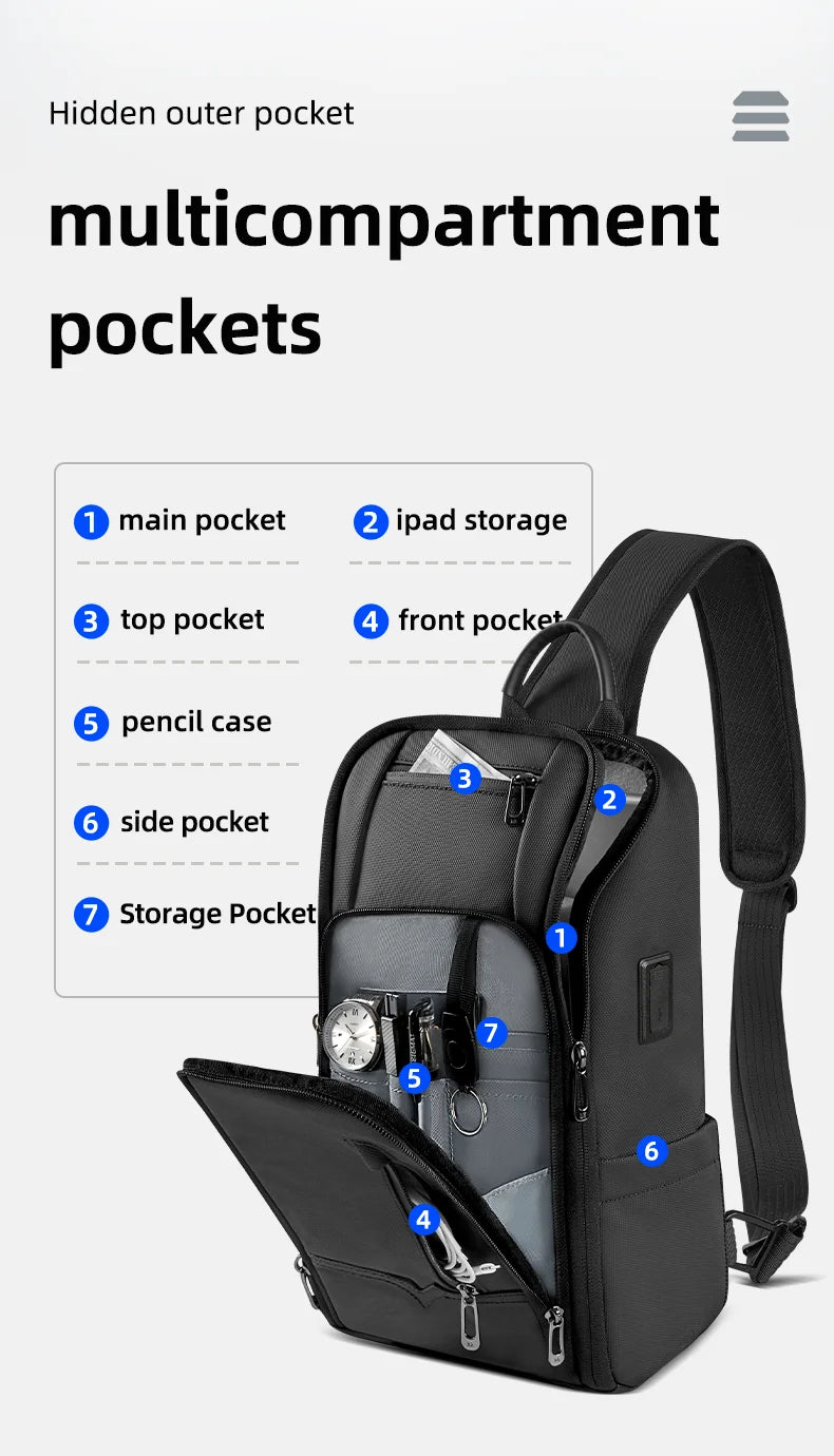 Men's Waterproof Anti-Theft Shoulder Sling Bag | Multi-Pocket Crossbody