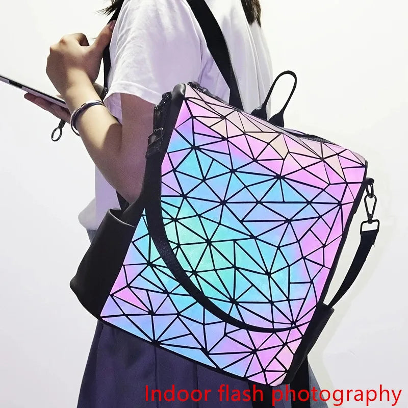 Luminous backpack for women, geometric diamond lattice travel shoulder bag with removable shoulder strap