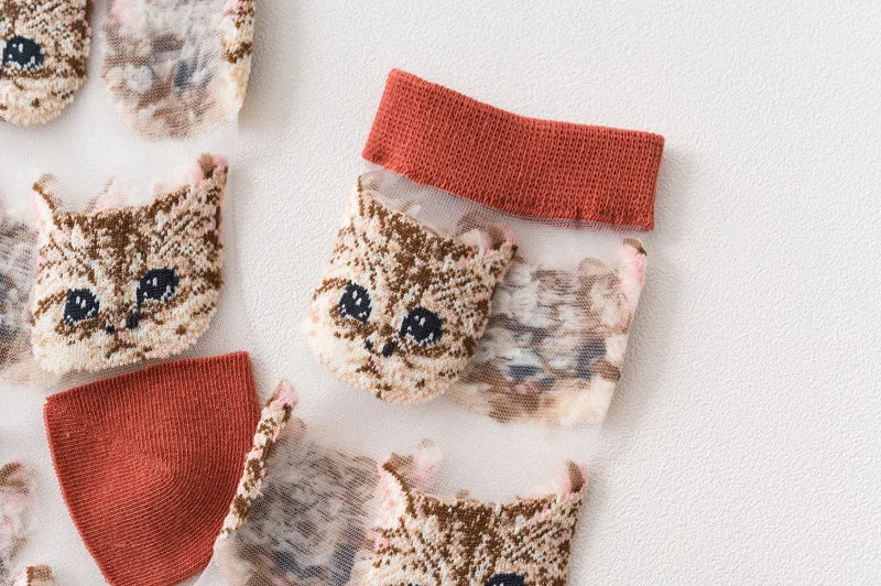 Trendy Women’s Transparent Cat Socks | Cute Kawaii Summer Fashion