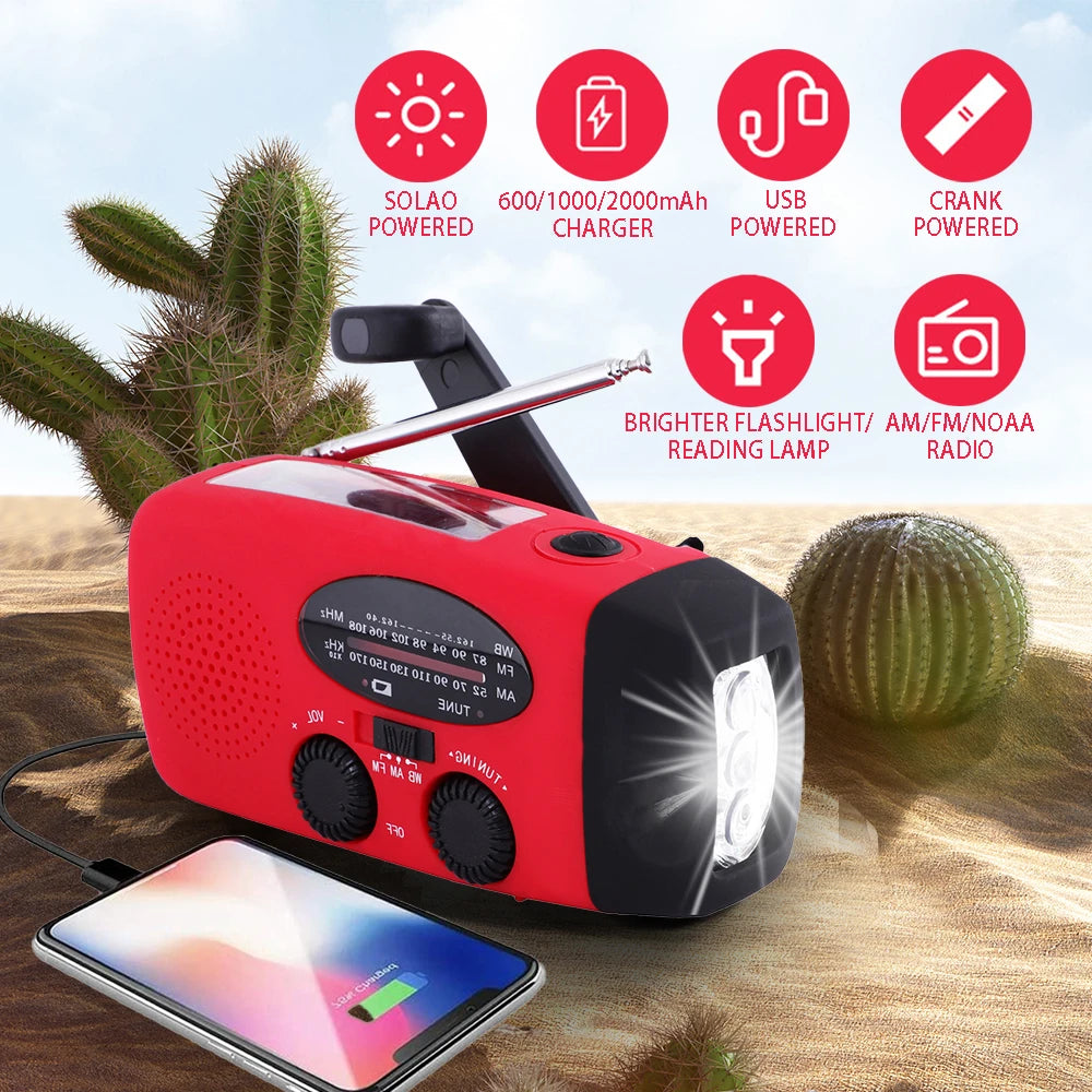 2000 mAh Emergency Radio | Portable Solar Charging & LED Lights