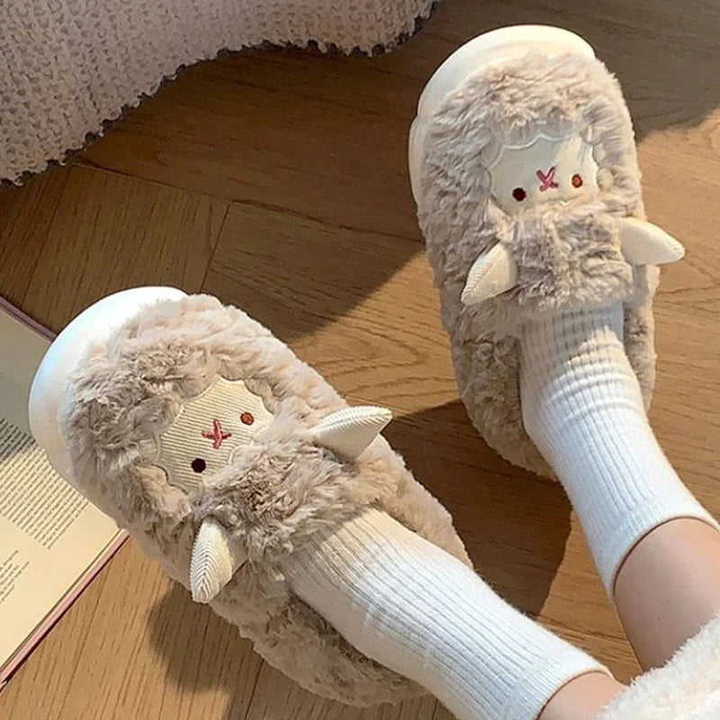 Cute Cartoon Lamb Plush Slippers | Warm Indoor House Shoes