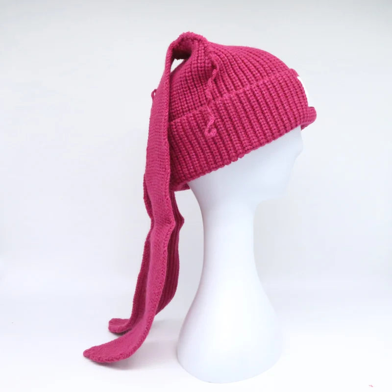 Unisex Long Fox Ears Knitted Beanie | Y2K Bunny Rabbit Hat