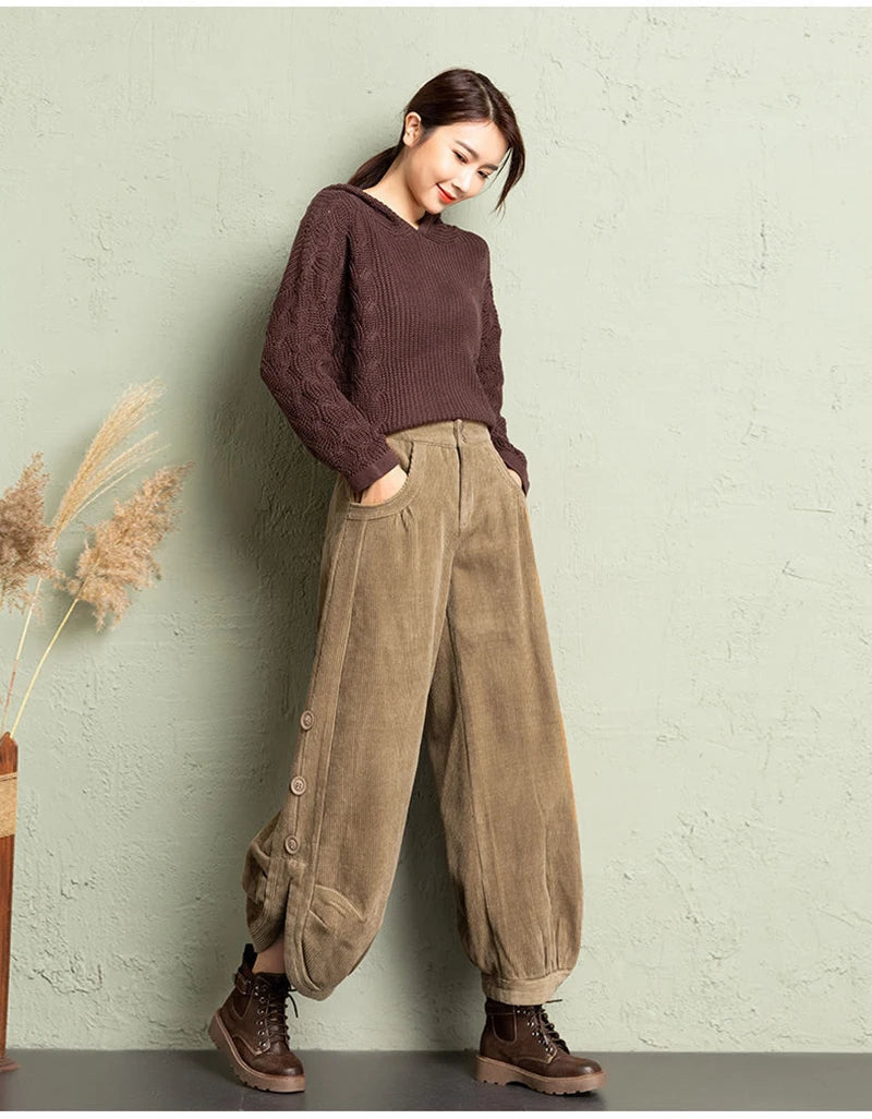 Women’s Warm Corduroy Harem Trousers | Casual Streetwear Pants 2026