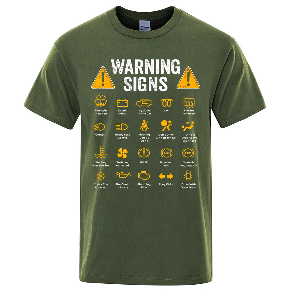 Funny Driving Warning Signs T-Shirt | Casual Cotton Tee for Men