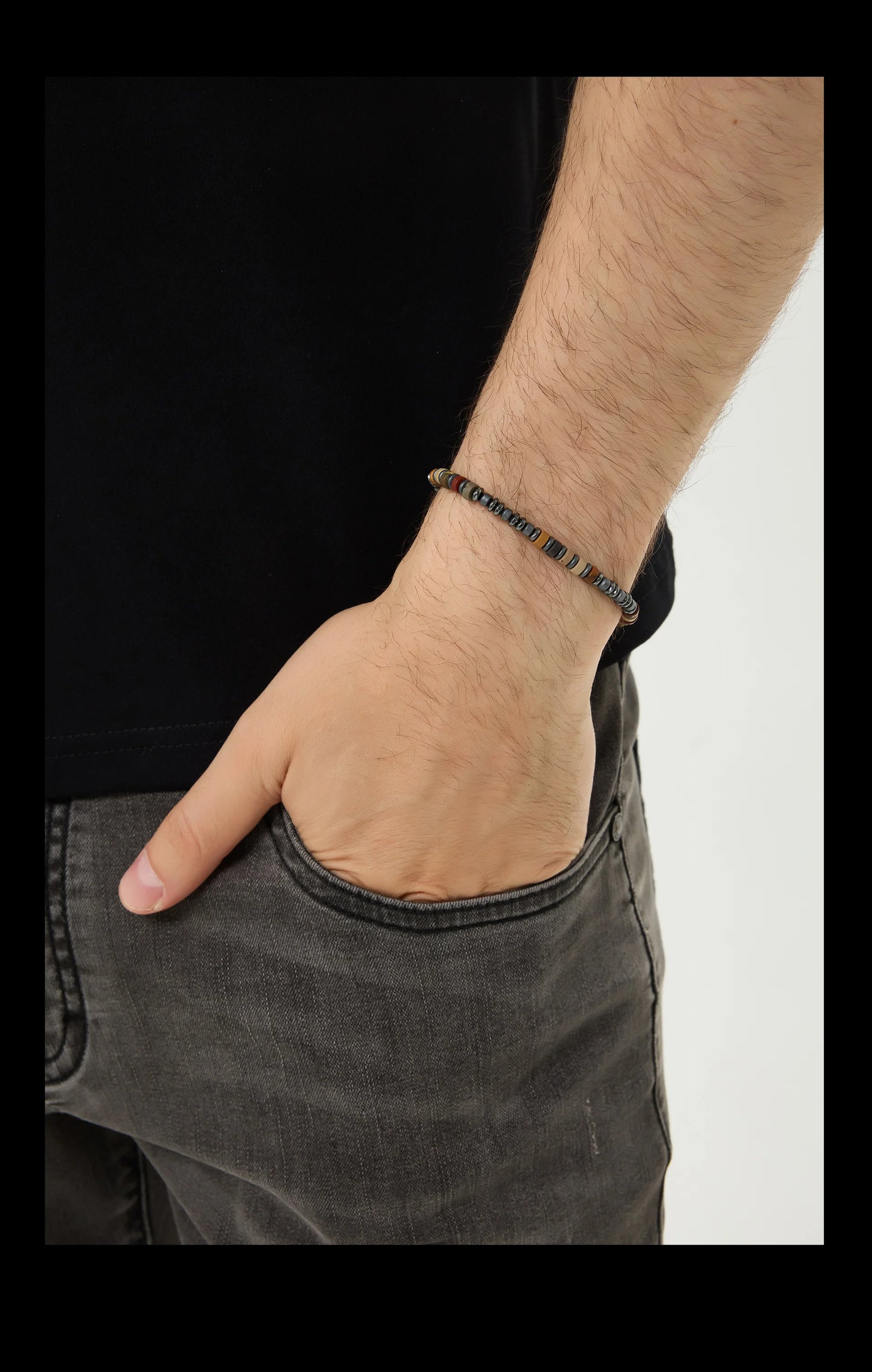 Handcrafted Bohemian Jasper Hematite Bracelet | Unisex Accessory