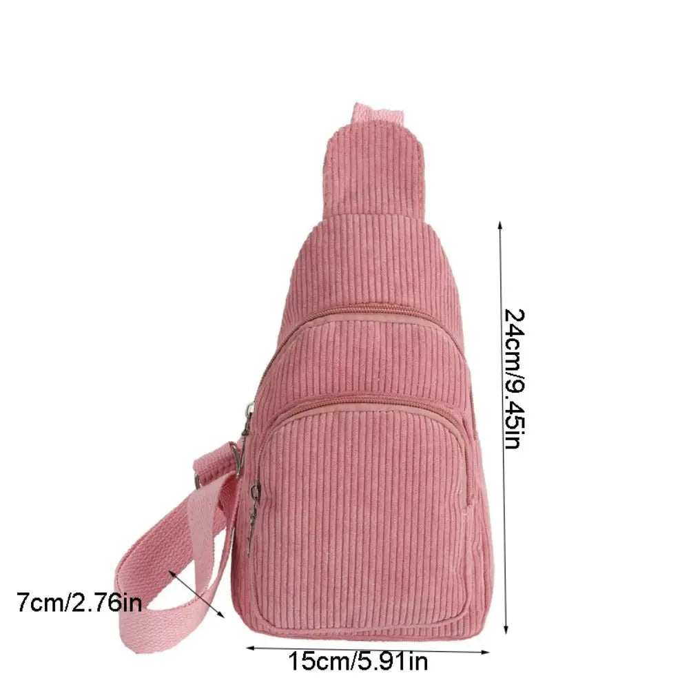 Solid Color Corduroy Chest Bag | Stylish Crossbody Schoolbag