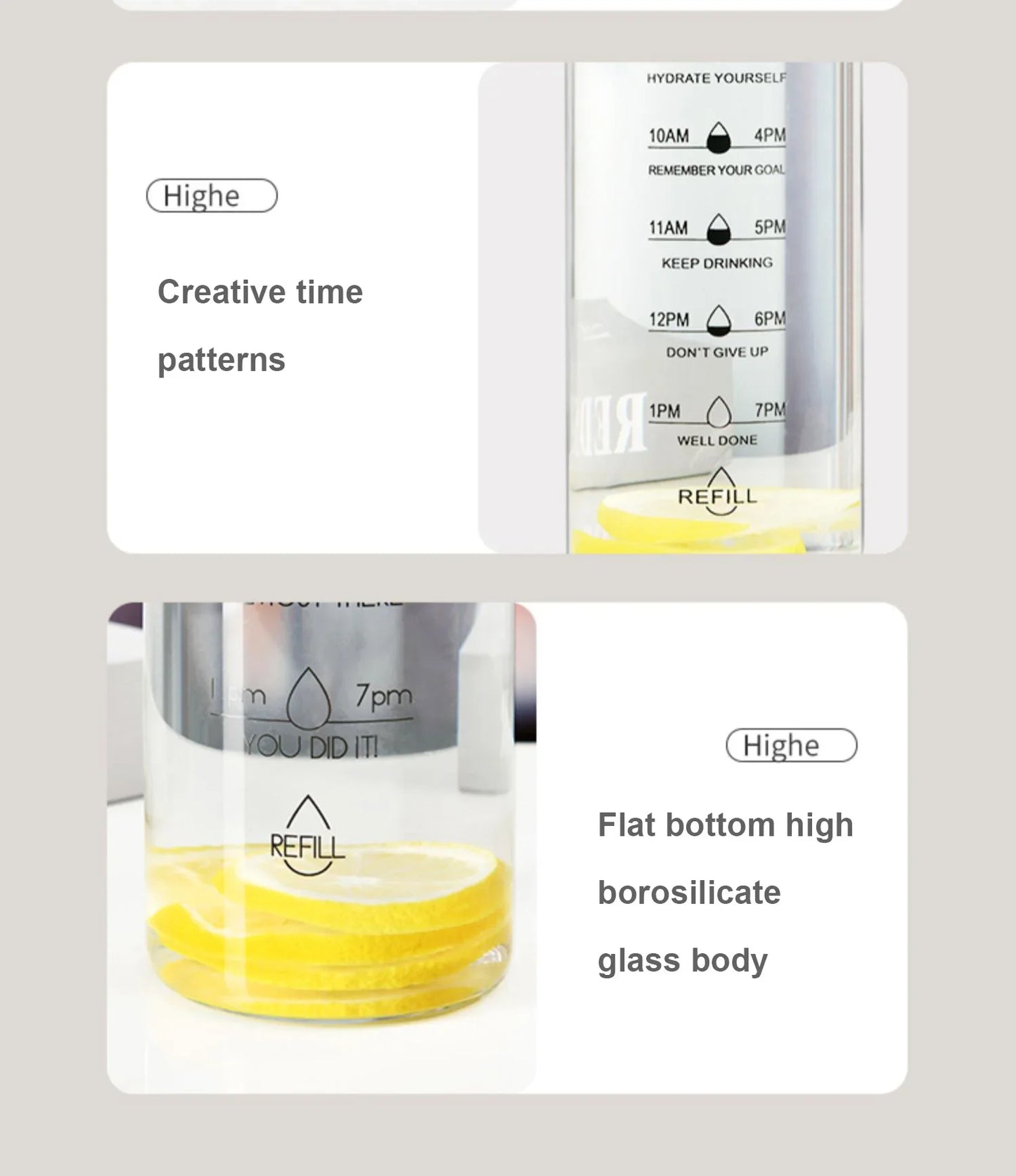 Large Capacity Glass Water Bottle with Time Marker | 1000ml
