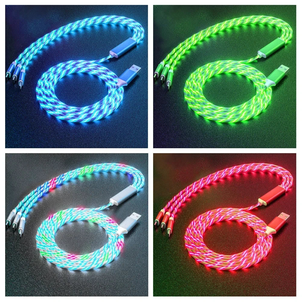 Glowing LED Light USB 3 in 1 Fast Charging Cable for Phones