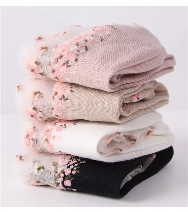 Women's Vintage Retro Flower Embroidery Long Socks | Summer Fashion
