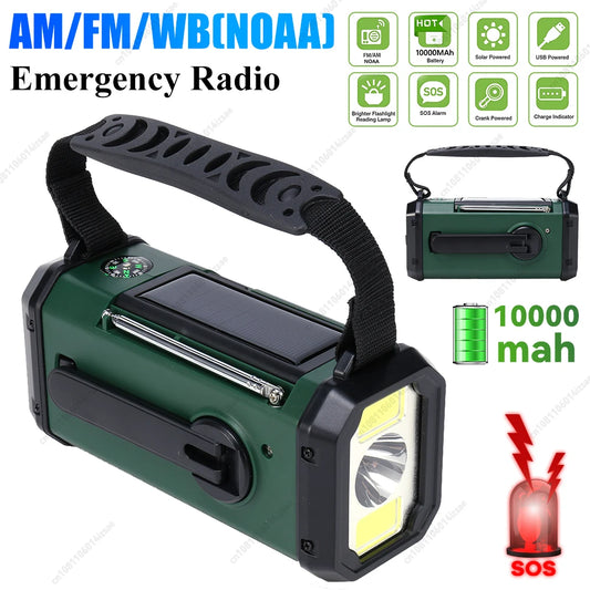 10000mAh Emergency Weather Radio | Hand Crank Solar USB Charger