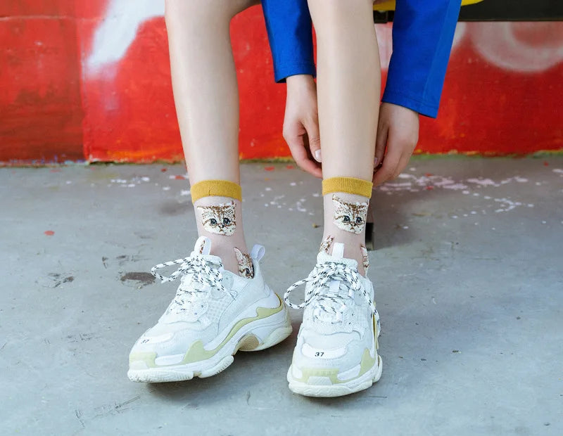 Trendy Women’s Transparent Cat Socks | Cute Kawaii Summer Fashion