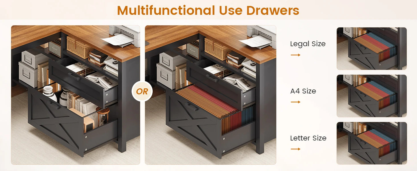 Versatile L Shaped Game Table with Drawers & LED Lights