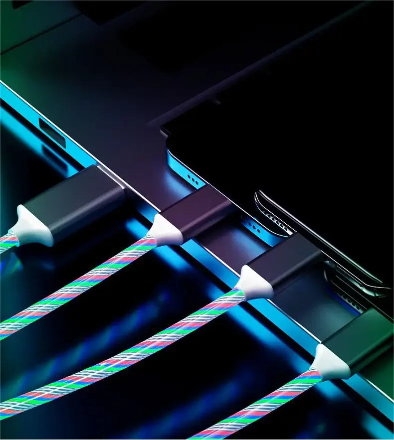 3 IN 1 Glowing LED Light Phone Charger | Luminous USB Type C Cable