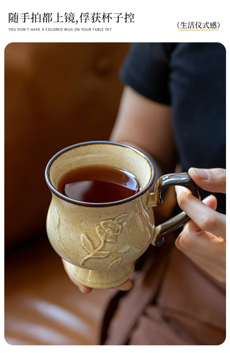 Medieval Relief Tall Ceramic Mug | Eco-Friendly Coffee & Water Cup