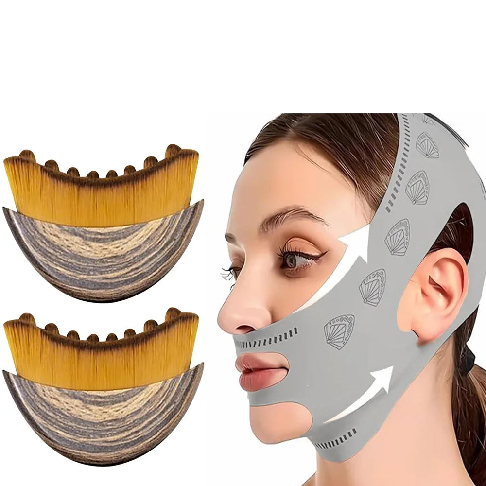 Face Sculpting Bandage & Massage Brush Set | V-Line Lifting Solution