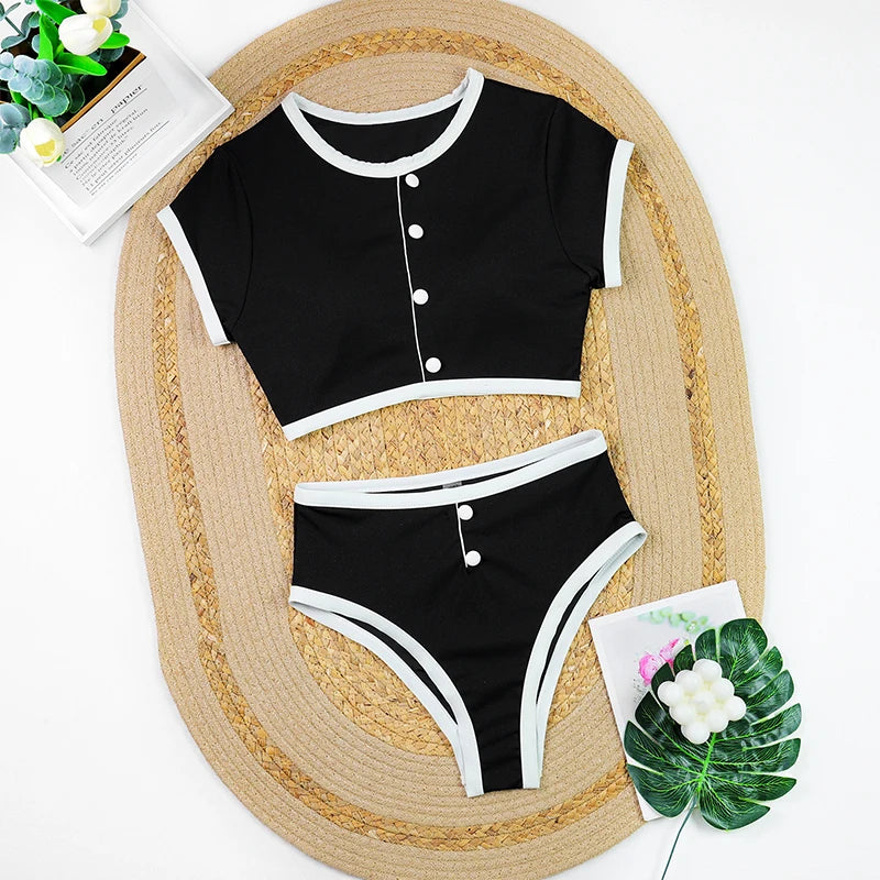 High Waist Women's Swimwear | Luxury Ribbed Two-Piece Bikini Set