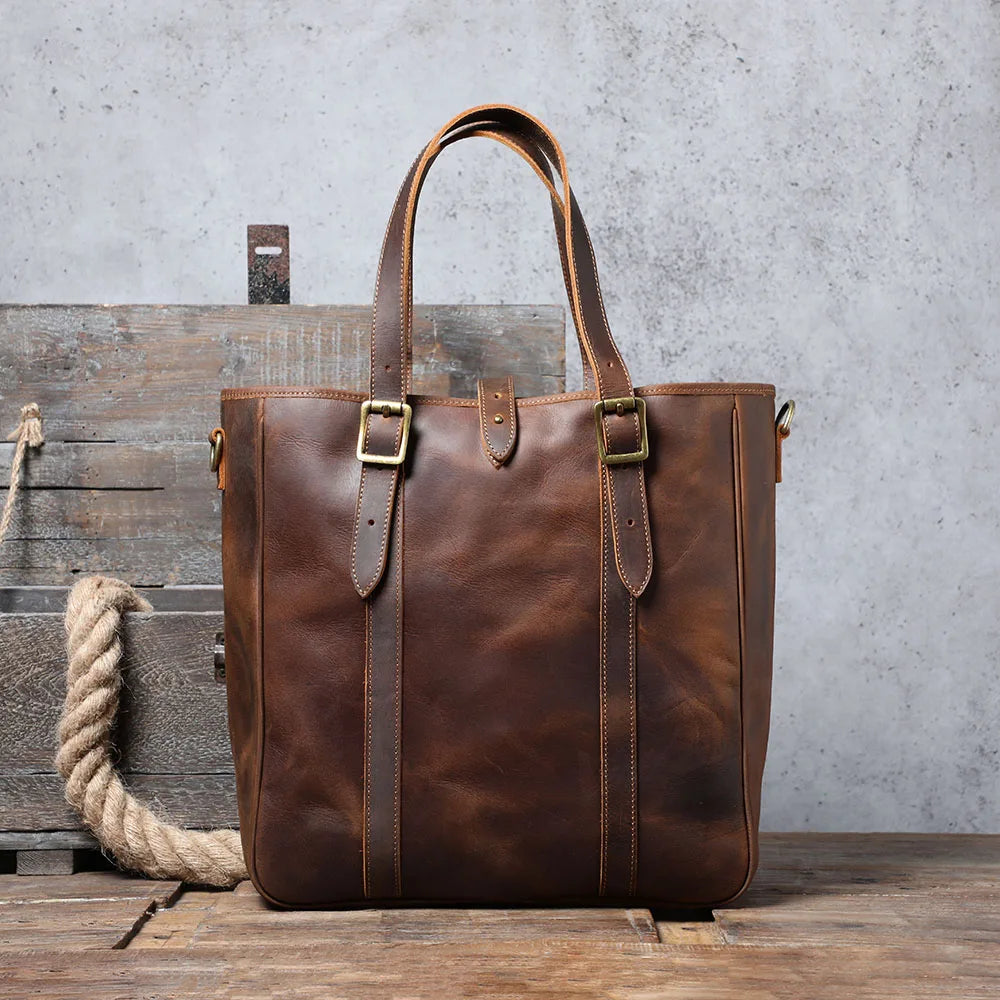 Vintage Genuine Leather Tote Bag | Handmade Unisex Briefcase