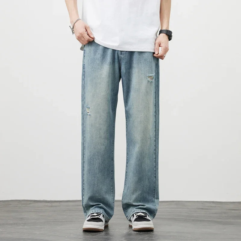 Men's Vintage Baggy Jeans | Distressed Y2K Straight Pants