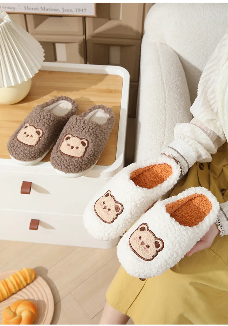 Men's Cartoon Bear Plush Slippers | Cozy Warm House Shoes