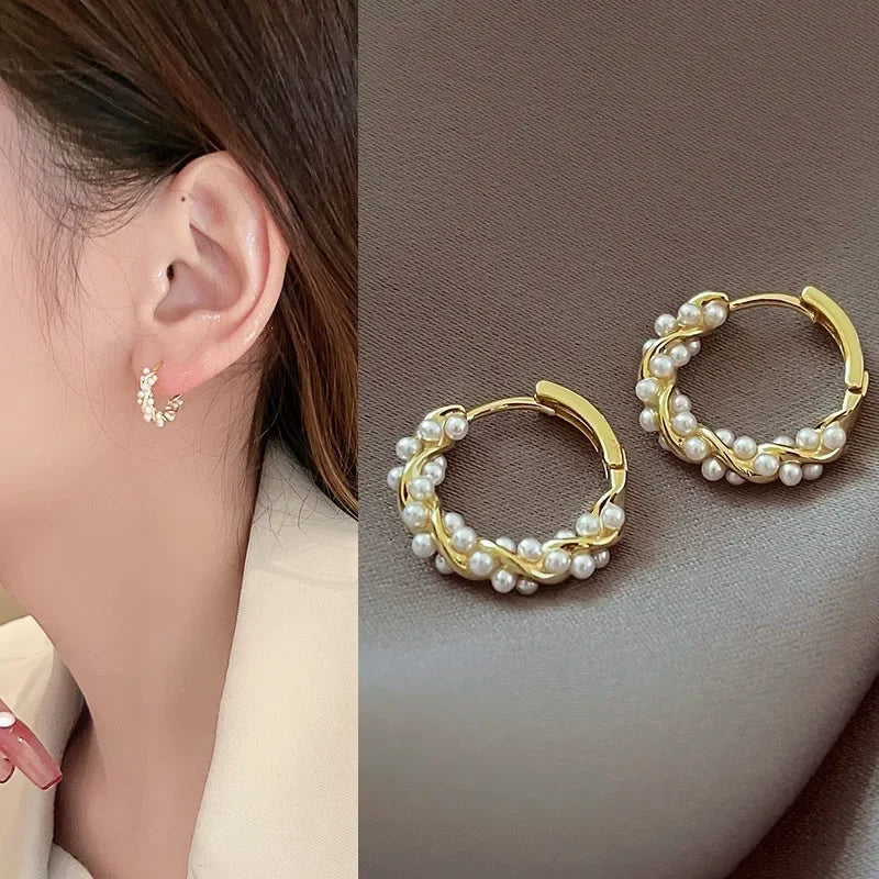 Minimalist Pearl Hoop Earrings for Women | Elegant Huggie Style