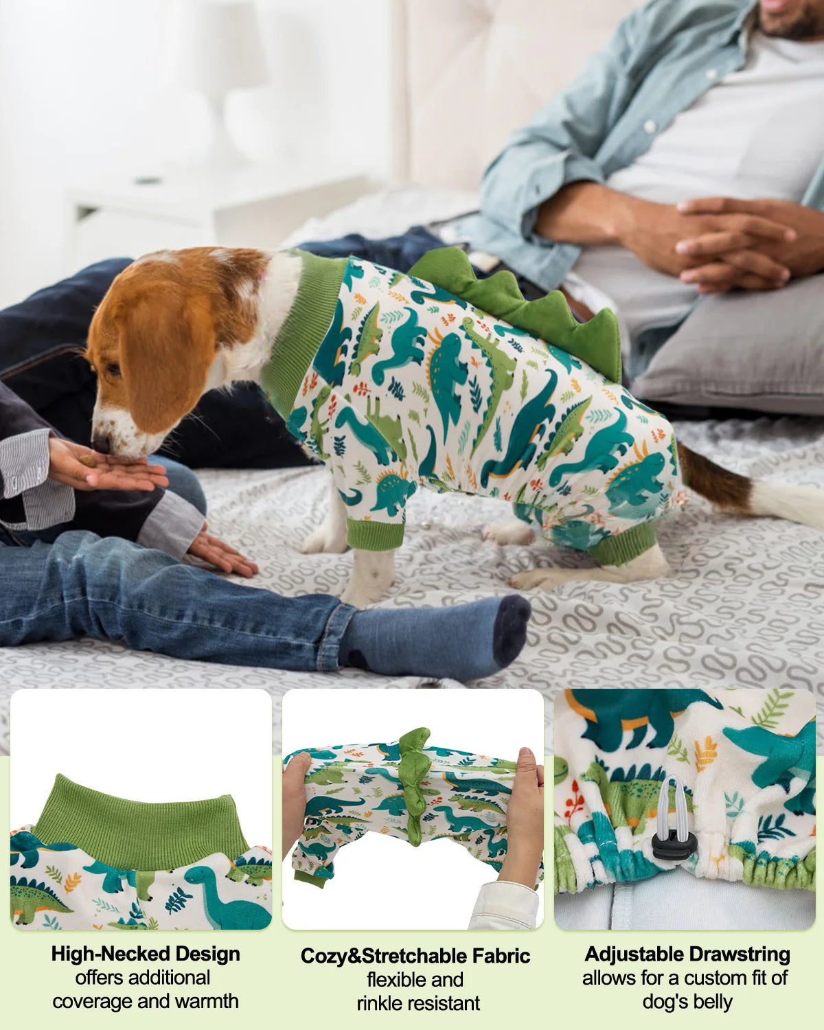 Cute Dinosaur Costume Dog Pajamas | Soft Warm Pet Sleepwear
