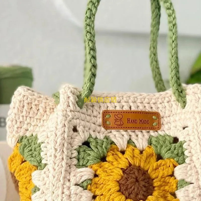 Hand-Woven Crochet Sunflower Handbag | DIY Home Decor Bag