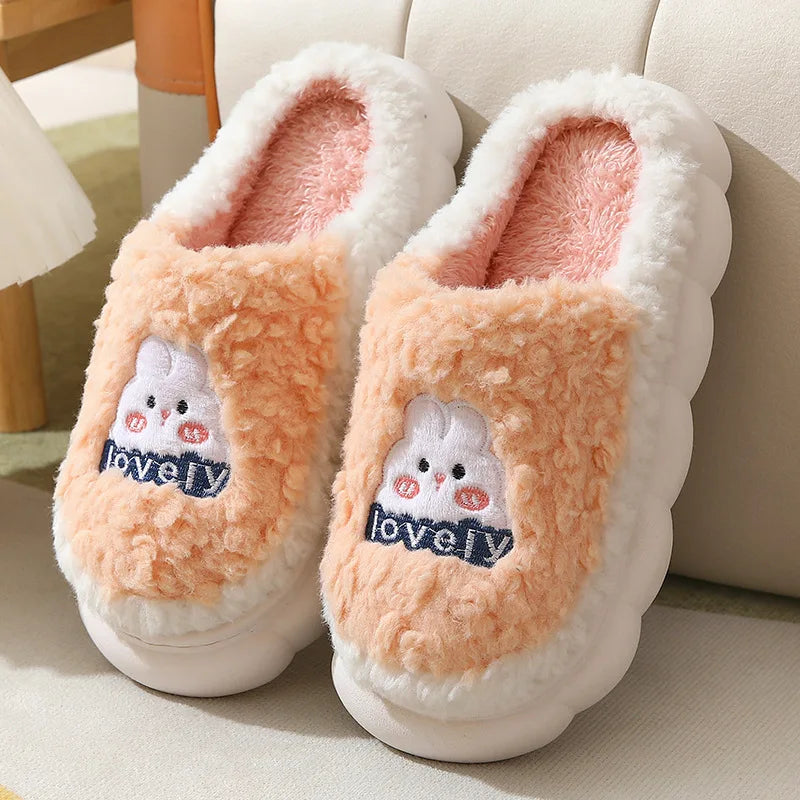 Women's Cute Cartoon Rabbit Plush Slippers | Cozy Indoor Footwear