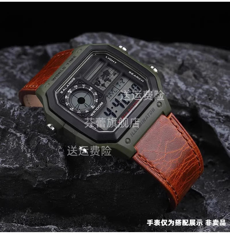 Retro Genuine Leather Watchband | Vintage Men's Bracelet 18MM