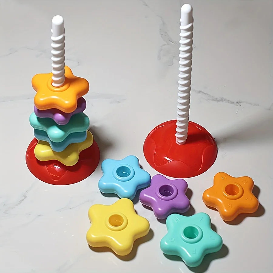 Colorful Montessori Rotating Rainbow Tower Puzzle Toy for Toddlers