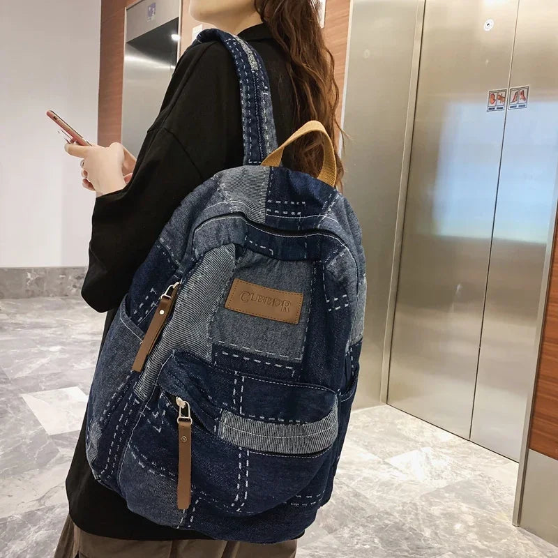 Trendy Washed Denim Backpack | Stylish College Laptop Bag