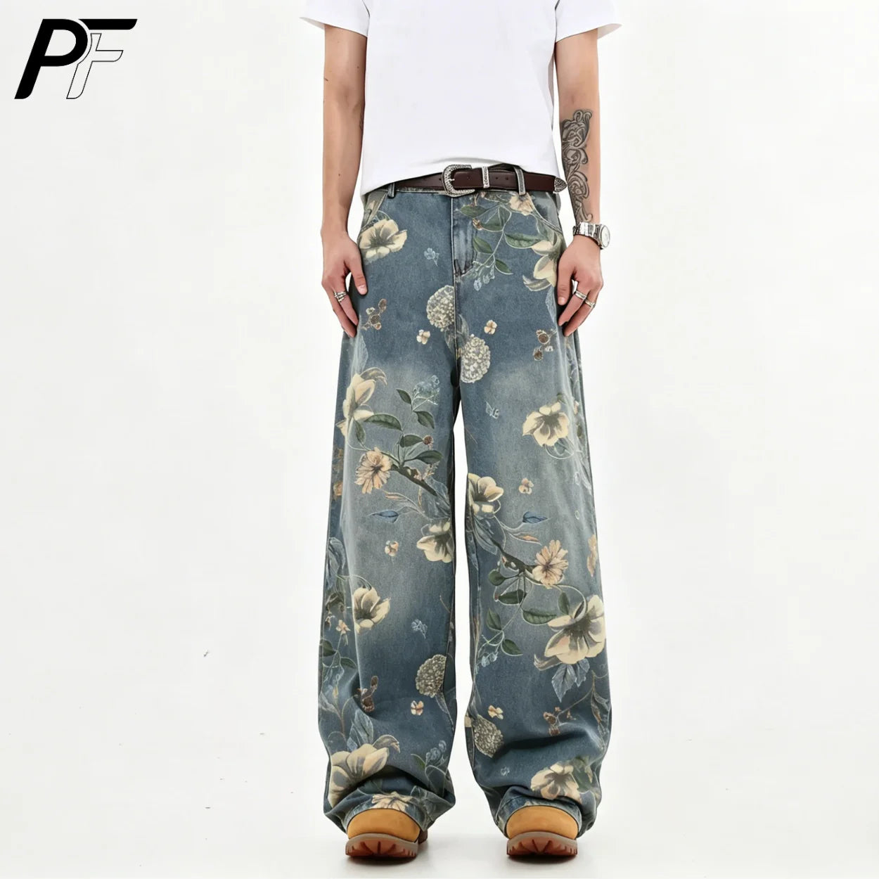 Vintage Floral Wide Leg Denim Pants | Trendy Y2K Casual Trousers