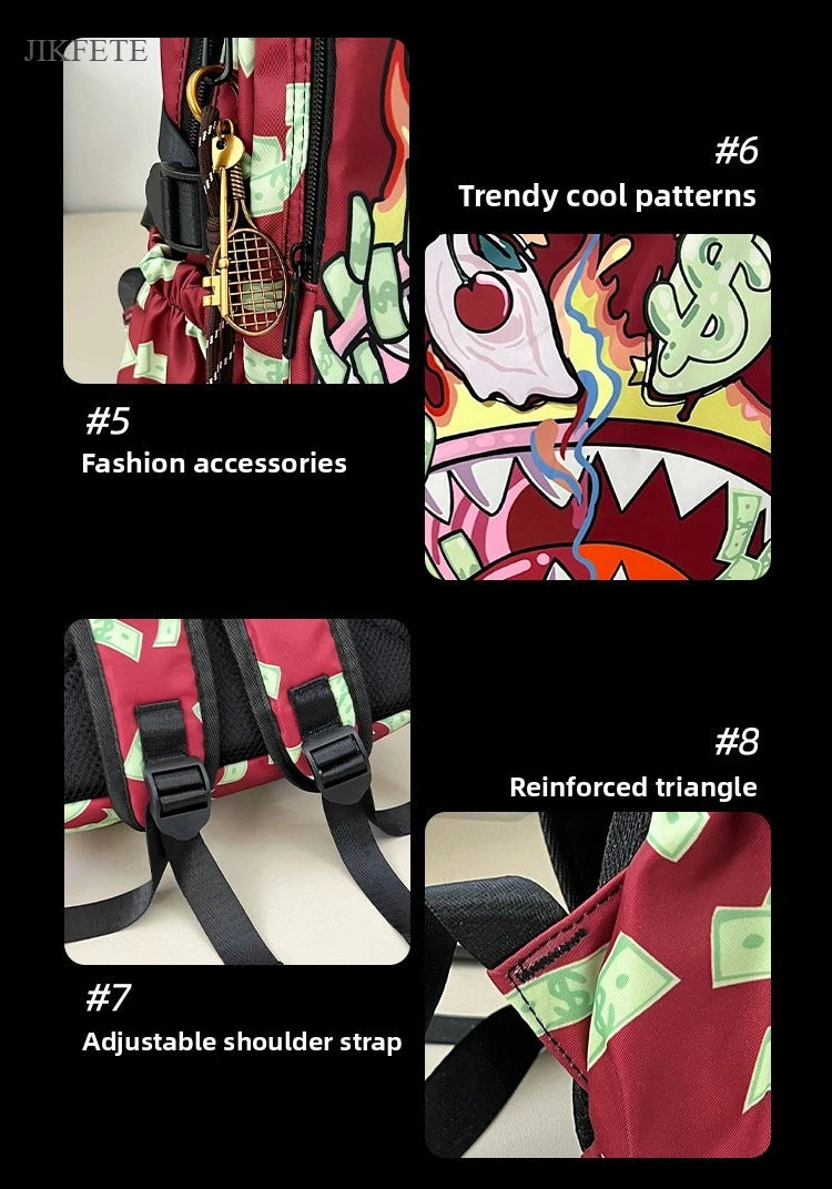 Stylish Shark Mouth Print Backpack | Versatile School & Travel Bag