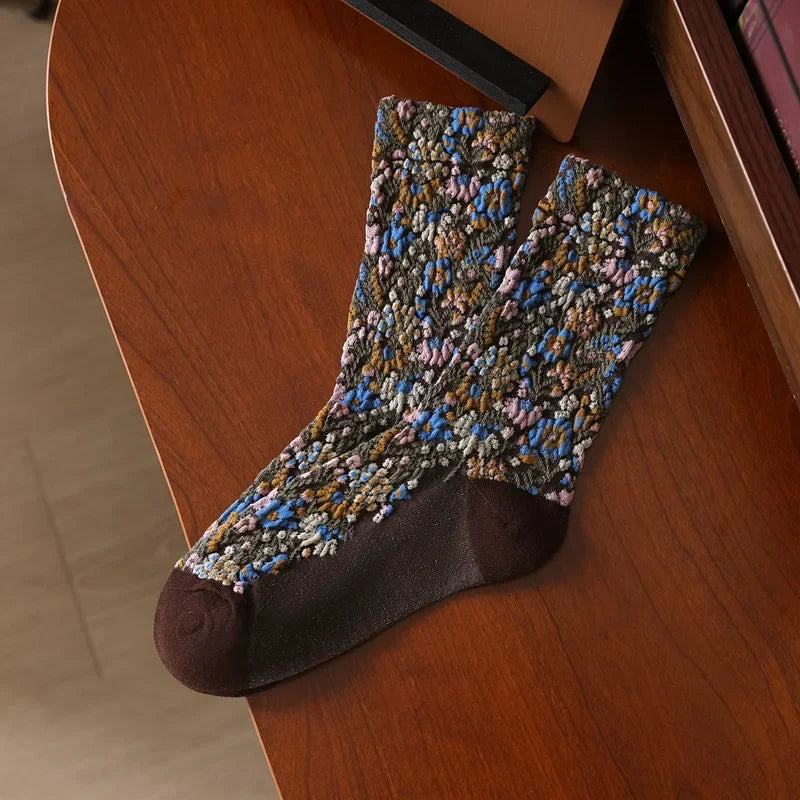 Women’s Vintage 3D Flower Embroidery Socks | Retro Chic Comfort