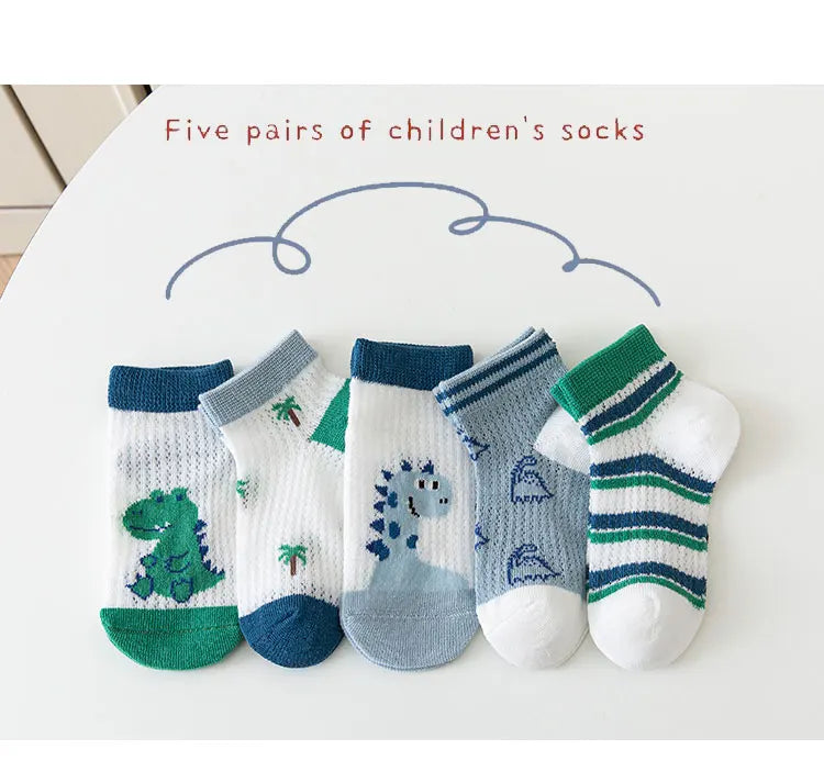 Kids Summer Low Cut Dinosaur Socks | Breathable Cotton & Anti-Odor